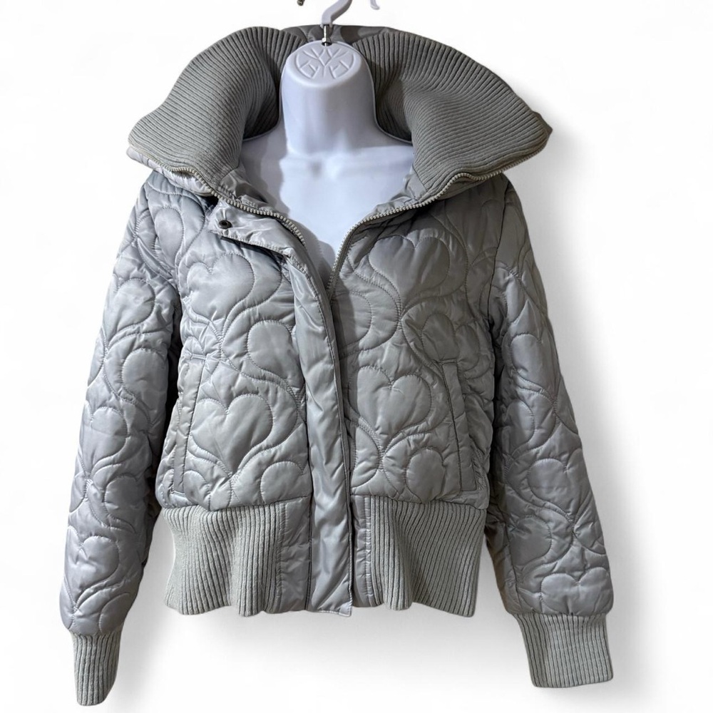 Old Navy Silver Quilted Heart Puffer Jacket